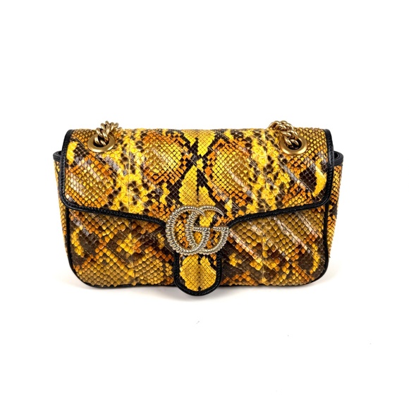 GUCCI GG Marmont Matellase Small Python Snakeskin Black Yellow Crossbody Bag - Picture 4 of 12